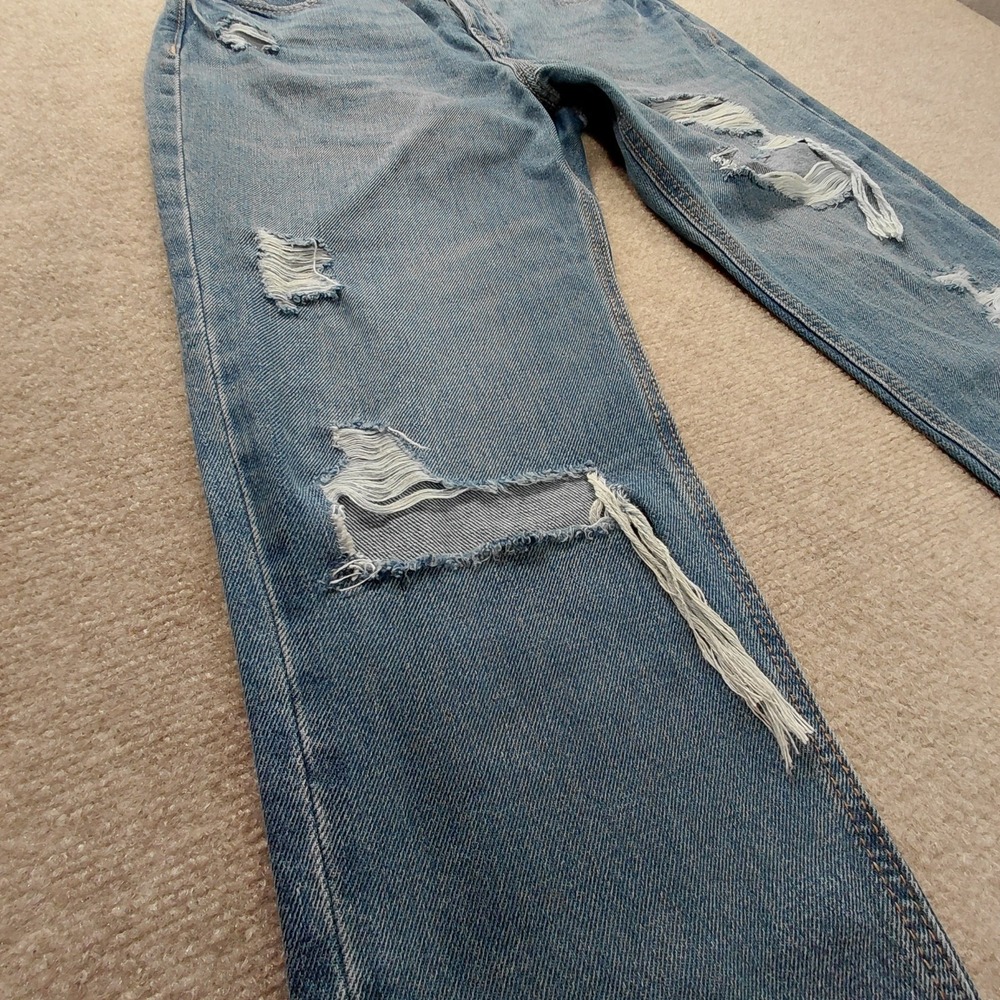 Old‎ Navy High Rise Slouchy Straight Crop Jeans Womens Size 2 Distress Raw Hem - Picture 3 of 10